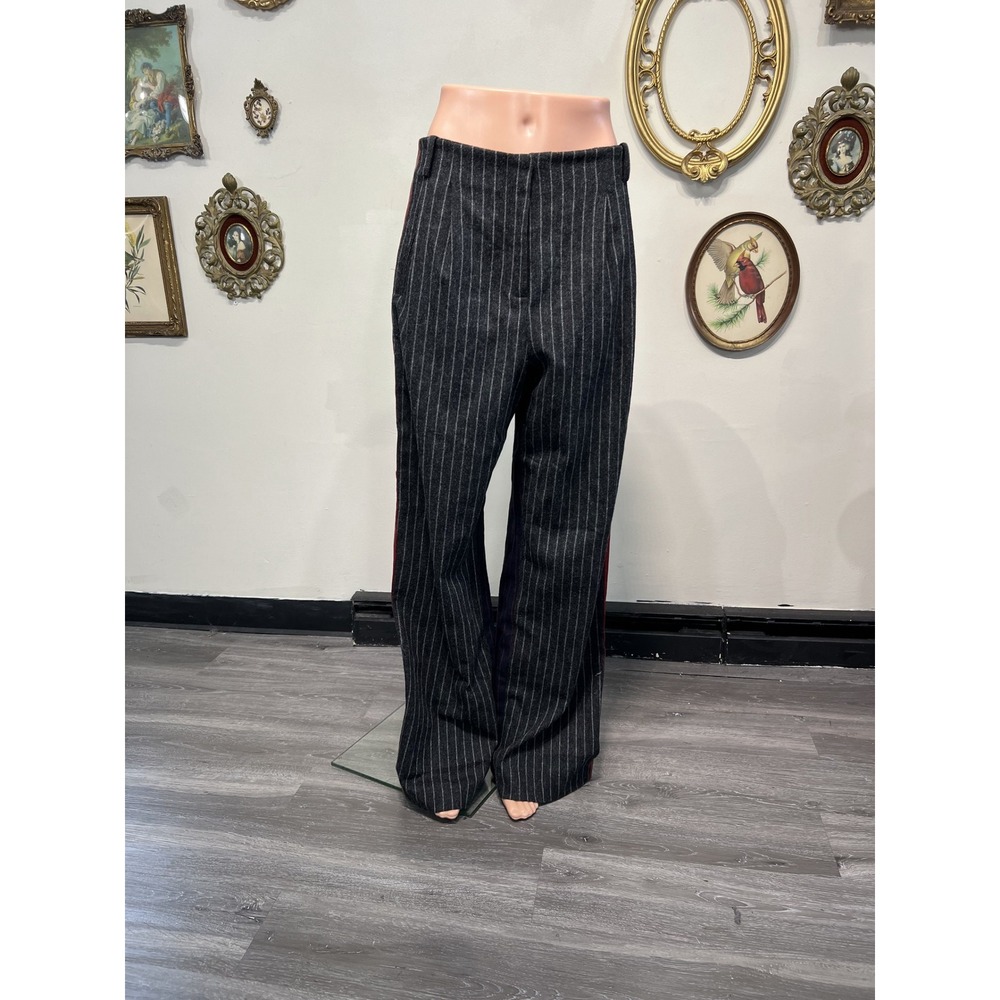 Veda Gray Wool Pinstripe Wide Leg Trousers Pants Side Stripe Size S